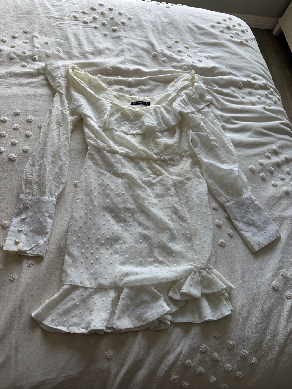 Nasty Gal White Swiss Dot Ruffle Mini Dress